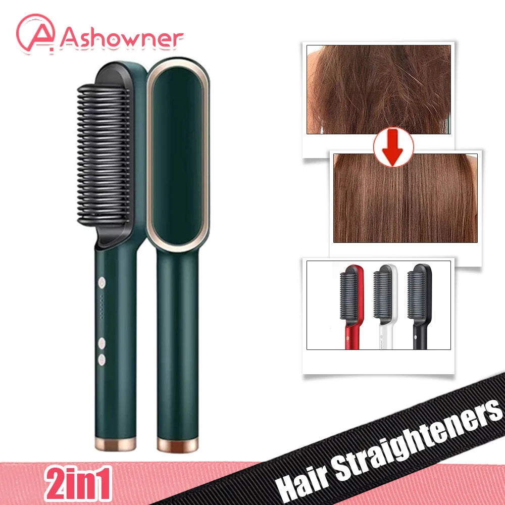 Hair Straightener Brush Set Comb Hair Curly Detangling Brush Professional Multifunctional 2 In 1 Fast Heating Anti-Scald Styler Tools