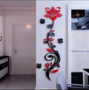 Rose Flower Vine Acryilc Wall Sticker For Living Room Bedroom 3d Mirror Wall Stickers Entranceway Di Art Wall Home Decor